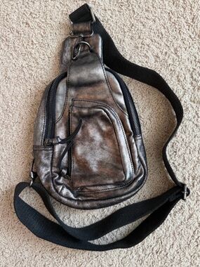 Free People Hudson Sling Bag in gunmetal metallic leather